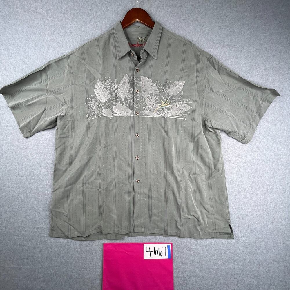 Bamboo Cay Shirt 2XL Gray Embroidered Tropical Button Up Short Sleeve Mens
